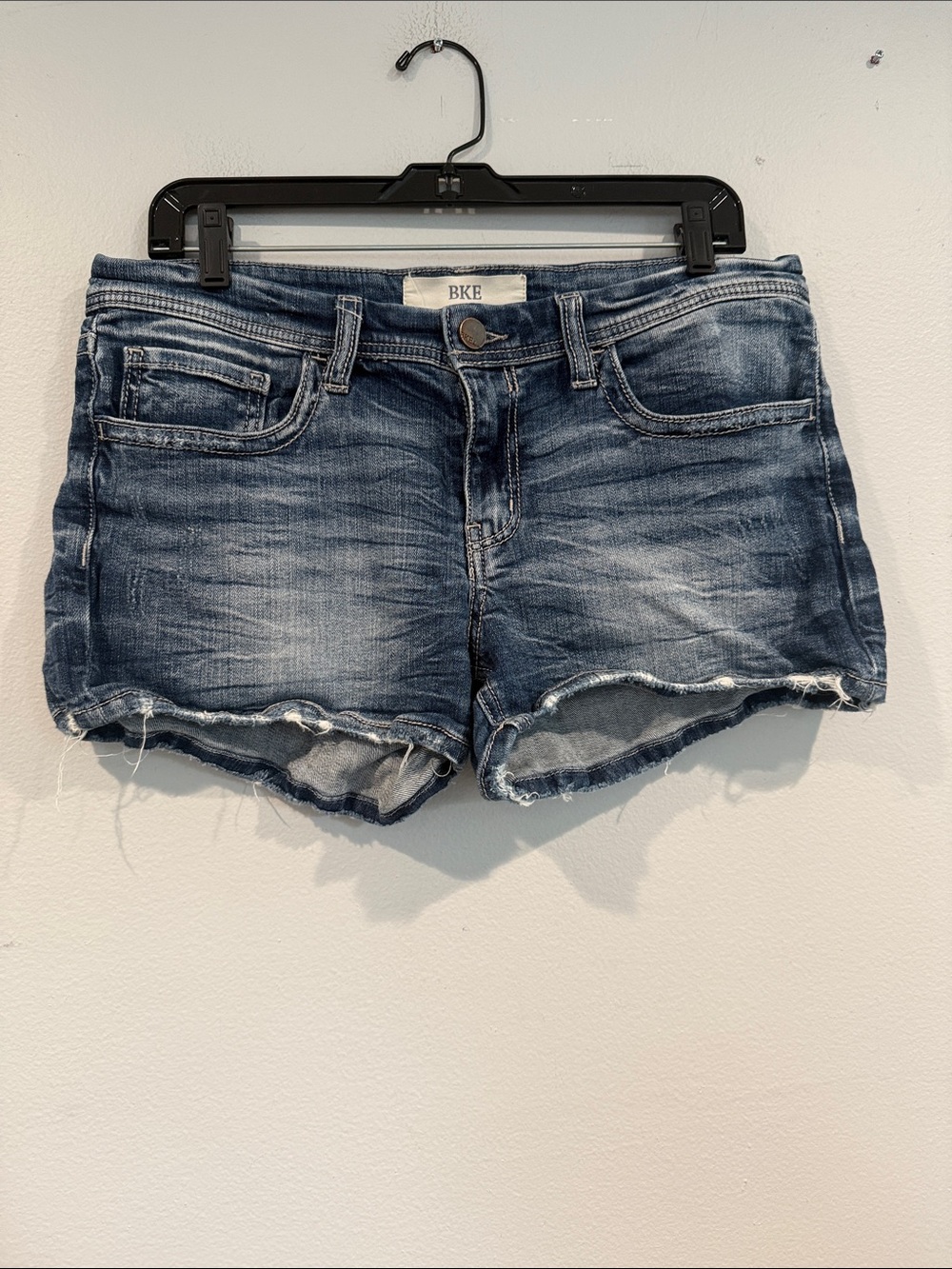 BKE Women's Faded Indigo Distressed Denim Shorts